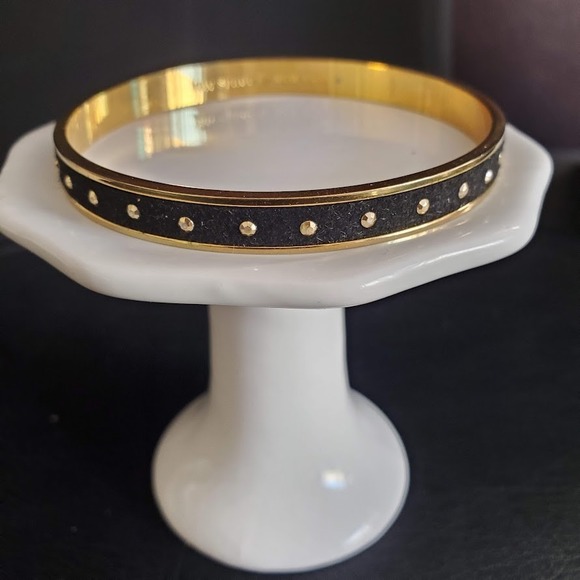 Kate Spade Black and Gold‎ Plated Bangle with Studs Rivets Signed - Picture 3 of 7